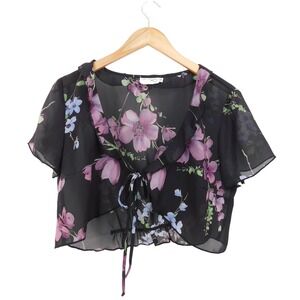 Vintage CDC Short Sleeves Floral Tie‎ Sheer Crop Top Size 10 90s Fairycore